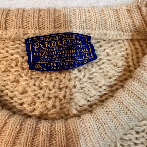 Pendleton cable knit beige 100% virgin wool size large - Picture 2 of 8
